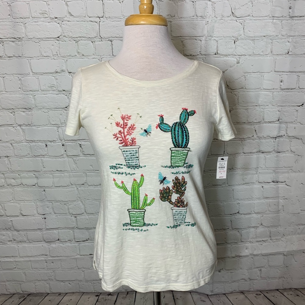 Talbots Cactus Cotton T-Shirt Size Petite P NWT